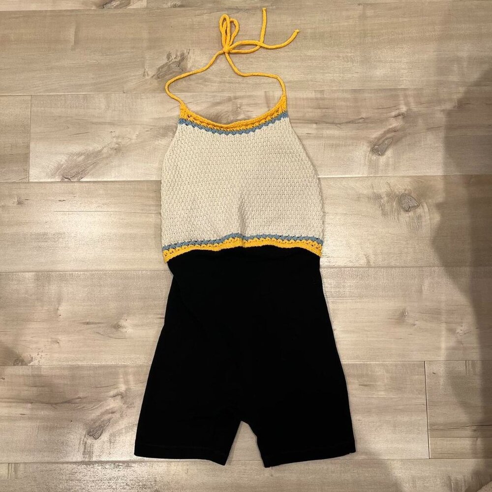 ZARA Multi-coloured crochet halter top with boxer shorts